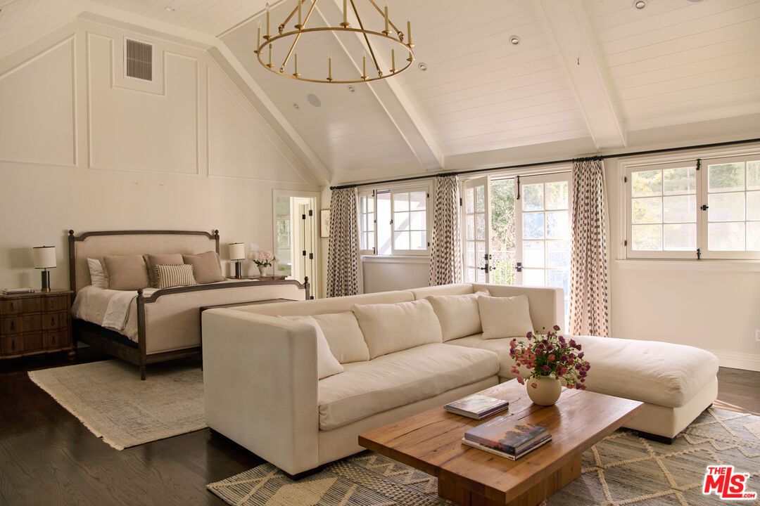 Bedroom, Chandelier, Interior, Living room, Recessed Lighting, Wood Texture Flooring