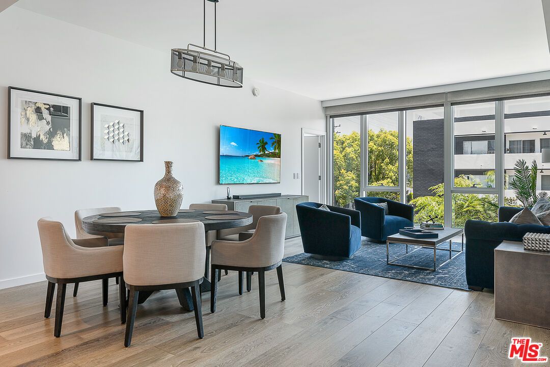 Dining room, Interior, Living room, Pendant Lights, Wood Texture Flooring