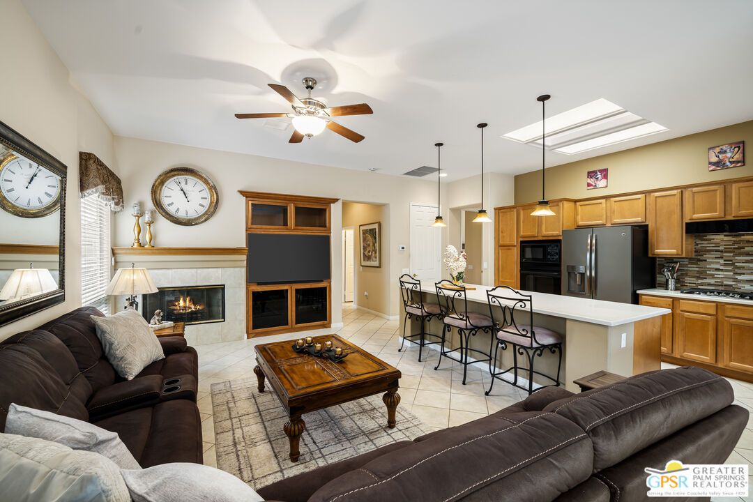 Fireplace, Interior, Kitchen, Living room, Pendant Lights