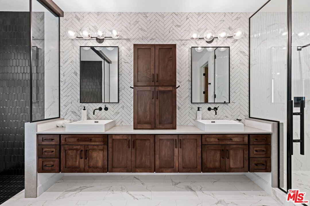 Bathroom, Dual Sink Vanities, Glass Shower, Interior, Marble