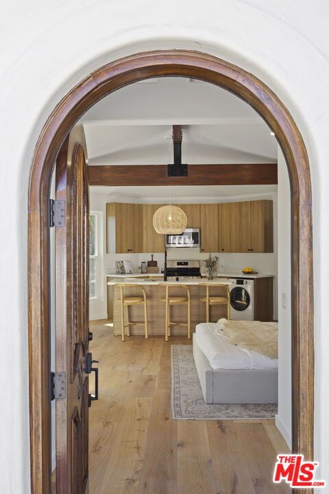 Interior, Kitchen, Pendant Lights, Wood Texture Flooring