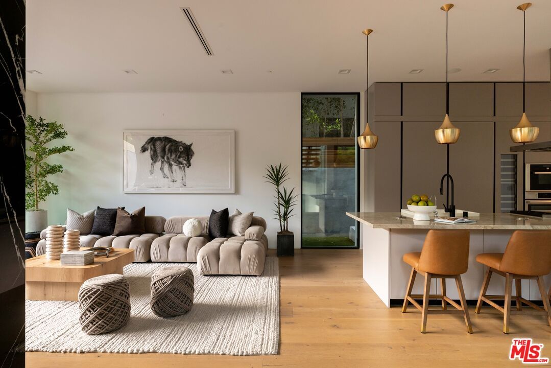 Interior, Kitchen, Living room, Pendant Lights, Recessed Lighting, Stainless Steel Appliances, Wood Texture Flooring