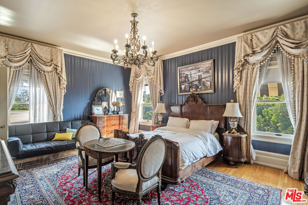 Bedroom, Chandelier, Interior, Wood Texture Flooring
