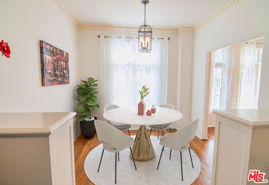 Dining room, Interior, Pendant Lights, Wood Texture Flooring
