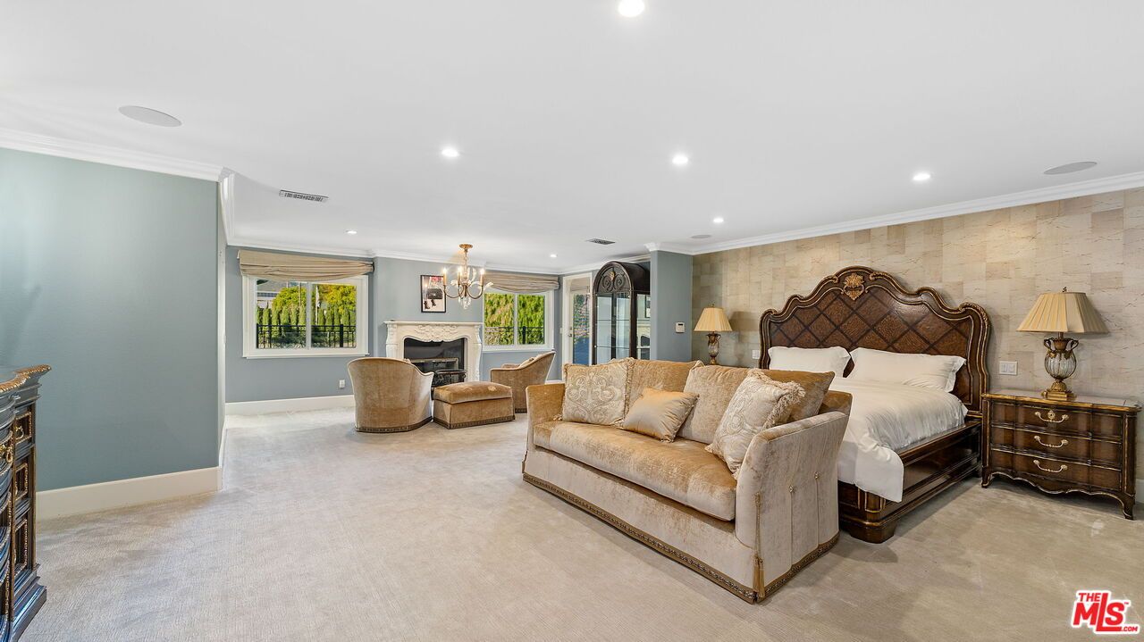 Bedroom, Chandelier, Fireplace, Interior, Recessed Lighting