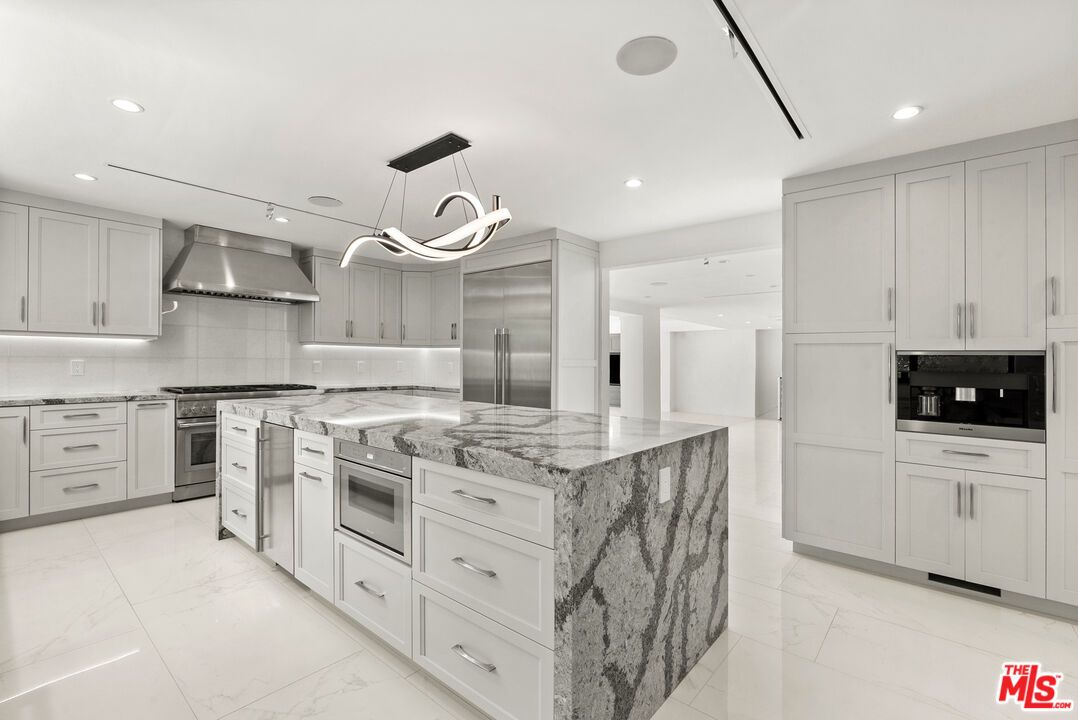 Interior, Kitchen, Marble, Pendant Lights, Recessed Lighting, Stainless Steel Appliances