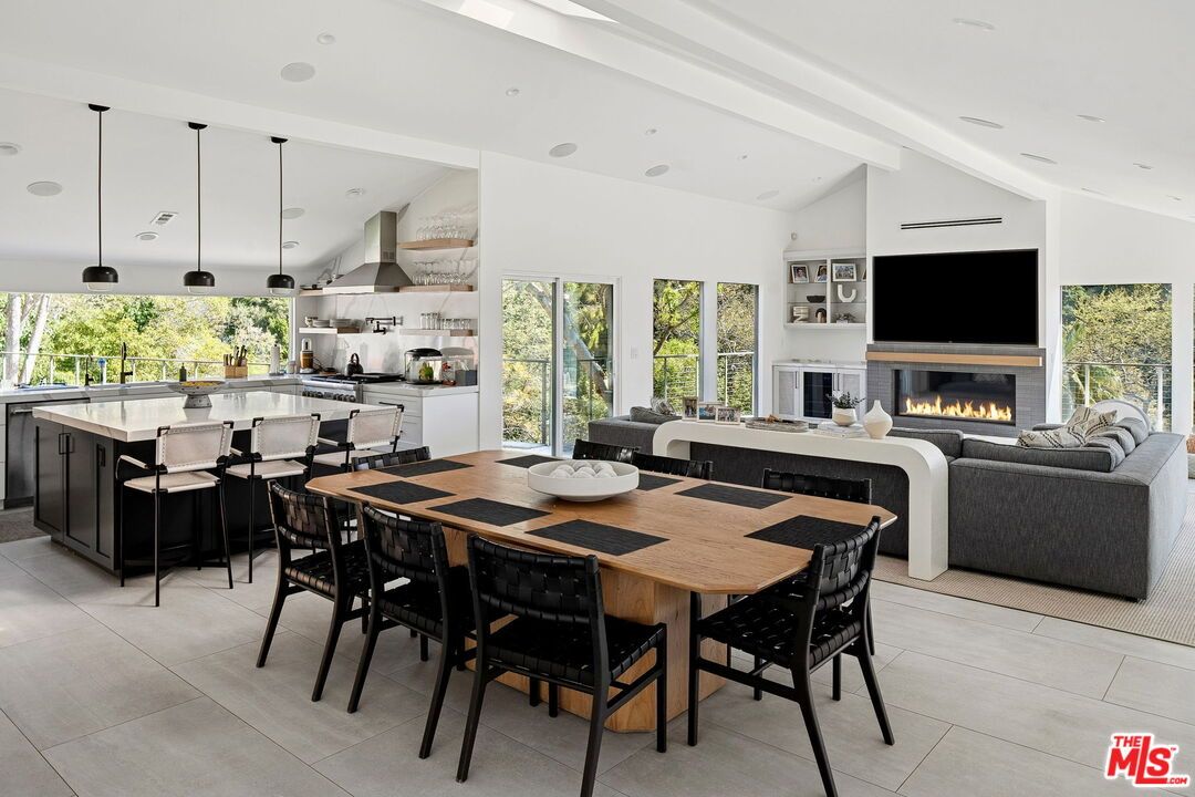Dining room, Fireplace, Interior, Kitchen, Living room, Pendant Lights, Recessed Lighting