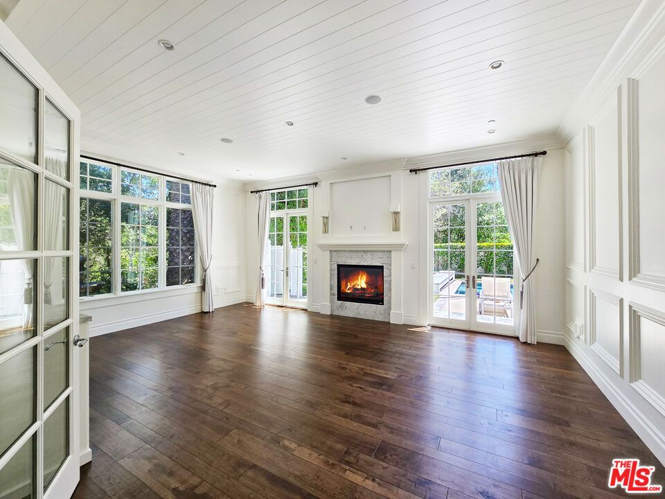 Empty room, Fireplace, Interior, Recessed Lighting, Wood Texture Flooring