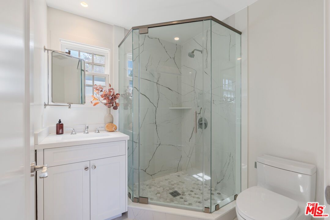 Bathroom, Glass Shower, Interior, Marble Walls, Recessed Lighting