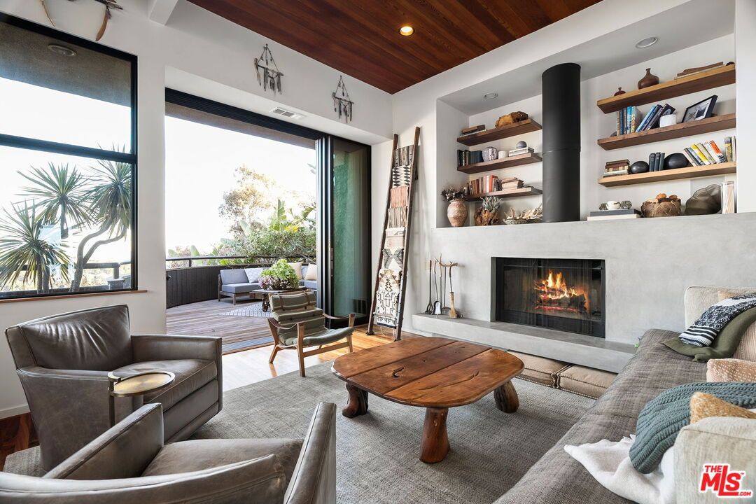Fireplace, Interior, Living room, Recessed Lighting, Wooden Ceilings, Wood Texture Flooring