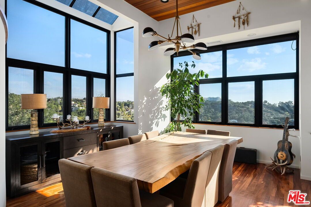 Dining room, Interior, Pendant Lights, Recessed Lighting, Wood Texture Flooring