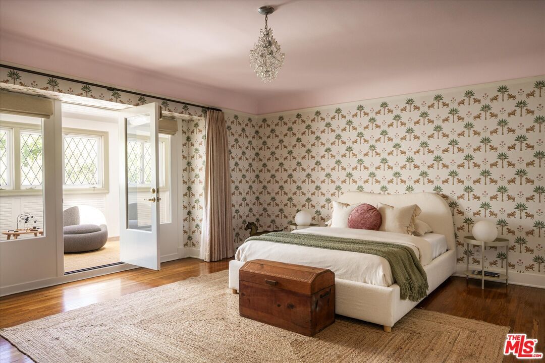 Bedroom, Chandelier, Interior, Wood Texture Flooring