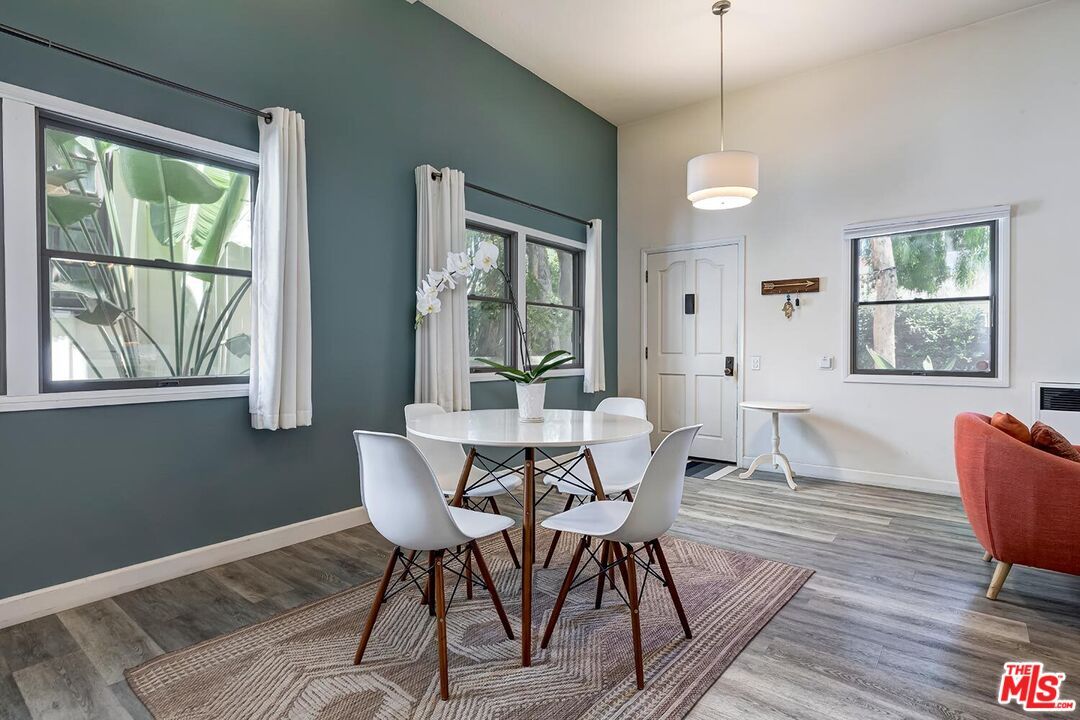 Dining room, Interior, Pendant Lights, Wood Texture Flooring