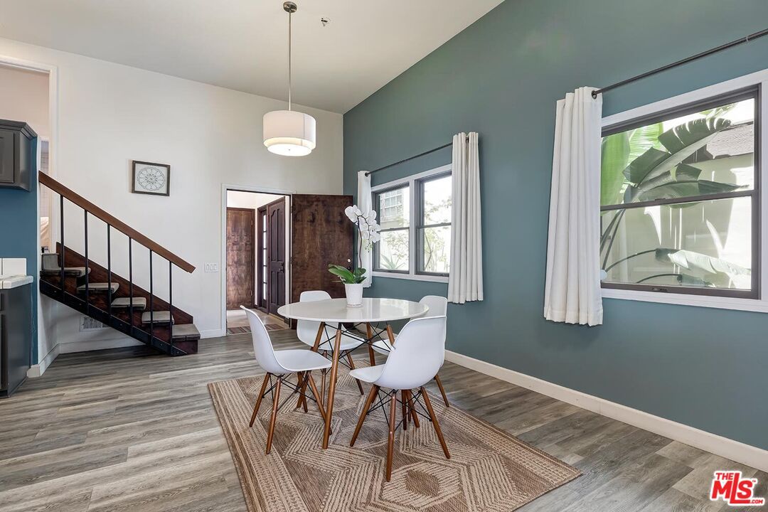 Dining room, Interior, Pendant Lights, Wood Texture Flooring