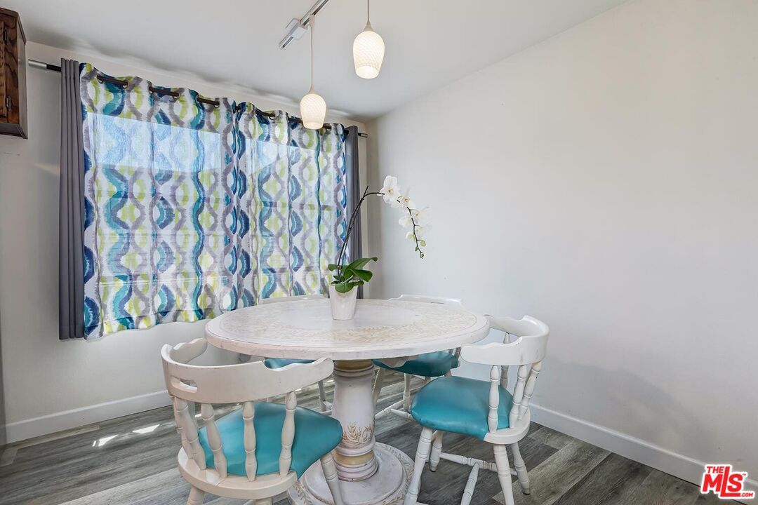 Dining room, Interior, Pendant Lights, Wood Texture Flooring