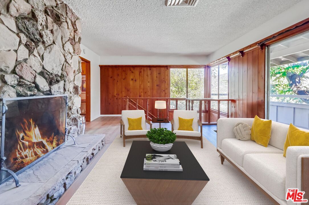 Fireplace, Interior, Living room, Stone Walls, Wooden Walls