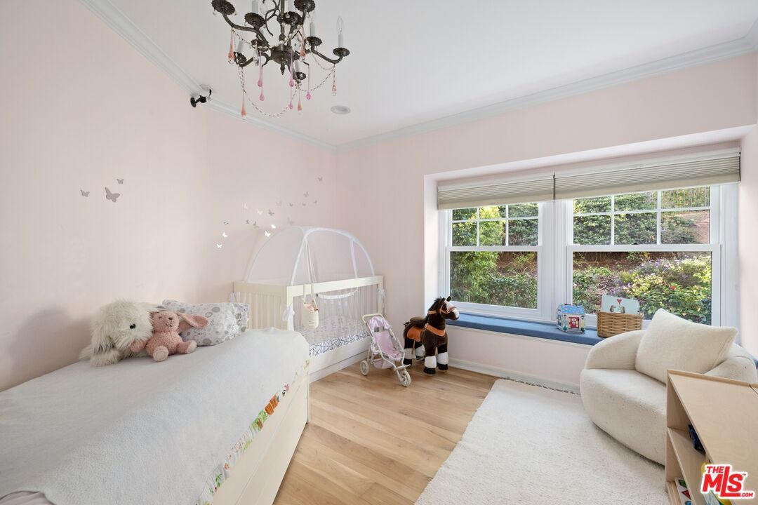 Bedroom, Chandelier, Interior, Wood Texture Flooring
