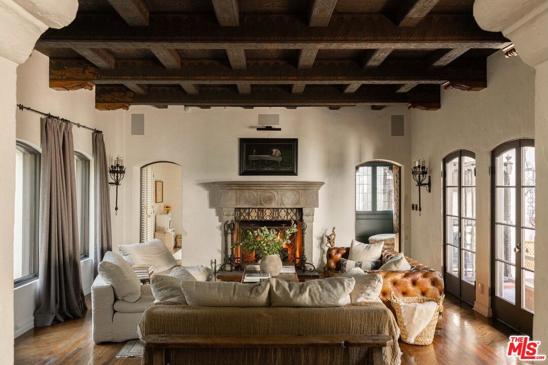 Fireplace, Interior, Living room, Wooden Beams, Wood Texture Flooring