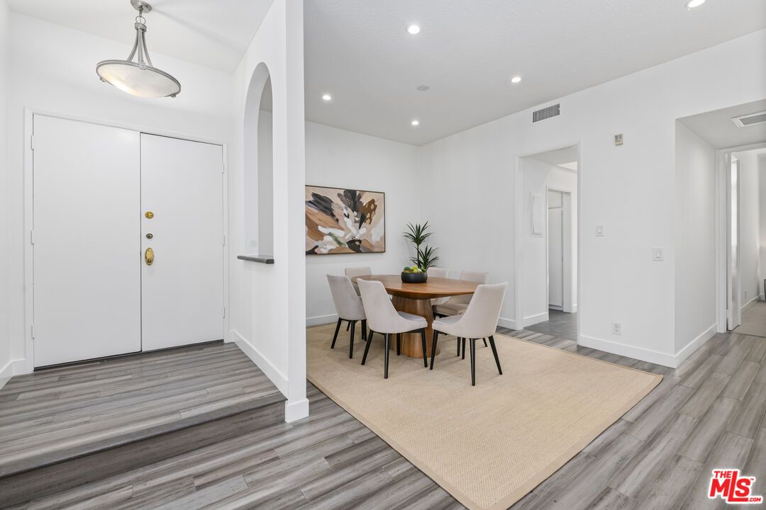 Dining room, Interior, Pendant Lights, Recessed Lighting, Wood Texture Flooring