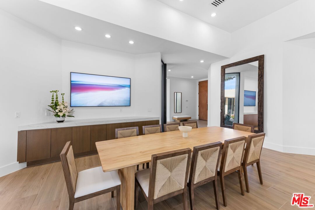 Dining room, Interior, Recessed Lighting, Wood Texture Flooring