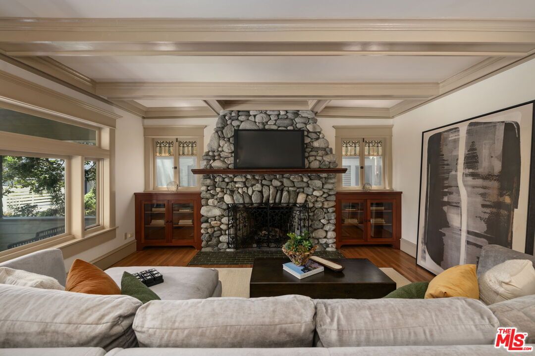 Fireplace, Interior, Living room, Stone Walls, Wood Texture Flooring