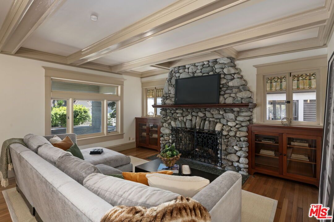 Fireplace, Interior, Living room, Stone Walls, Wood Texture Flooring