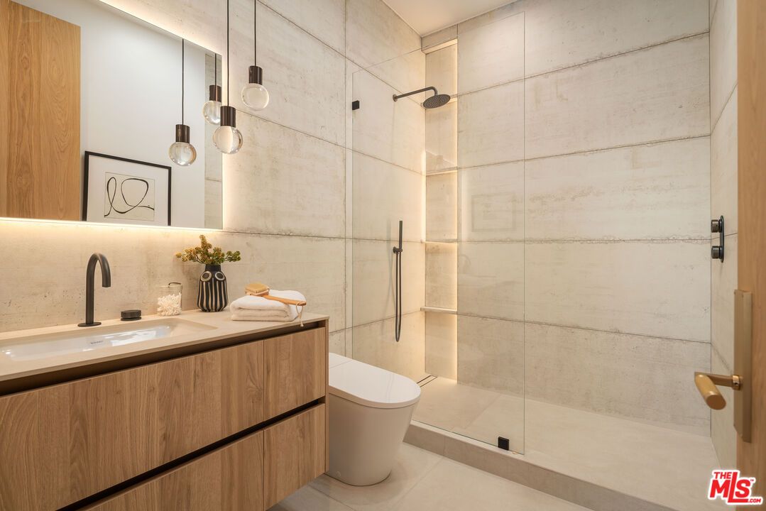 Bathroom, Glass Shower, Interior, Pendant Lights