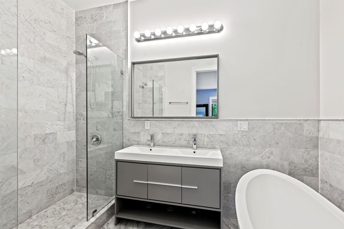 Bathroom, Glass Shower, Interior, Marble Walls