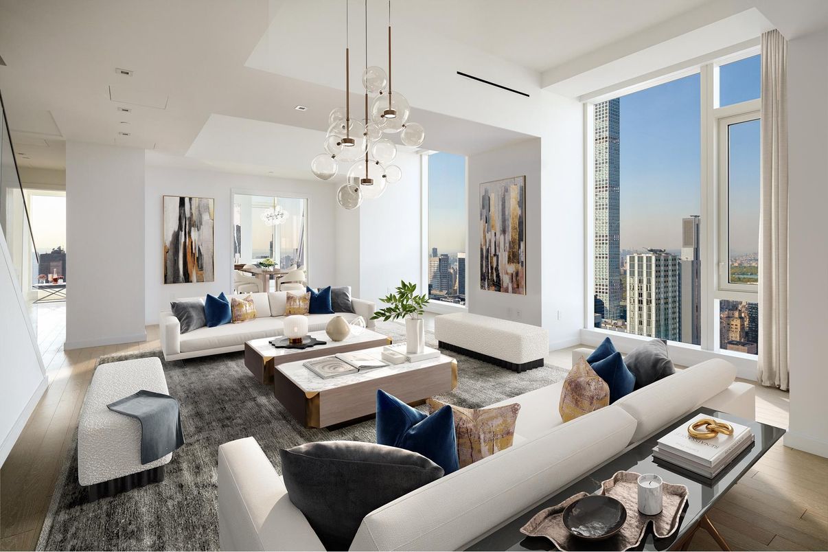 Dining room, Interior, Living room, Pendant Lights, Recessed Lighting, Wood Texture Flooring