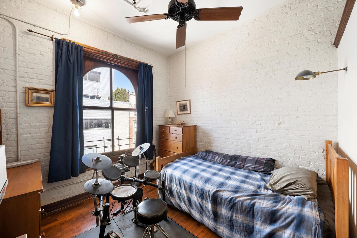 Bedroom, Interior, Stone Walls, Wood Texture Flooring