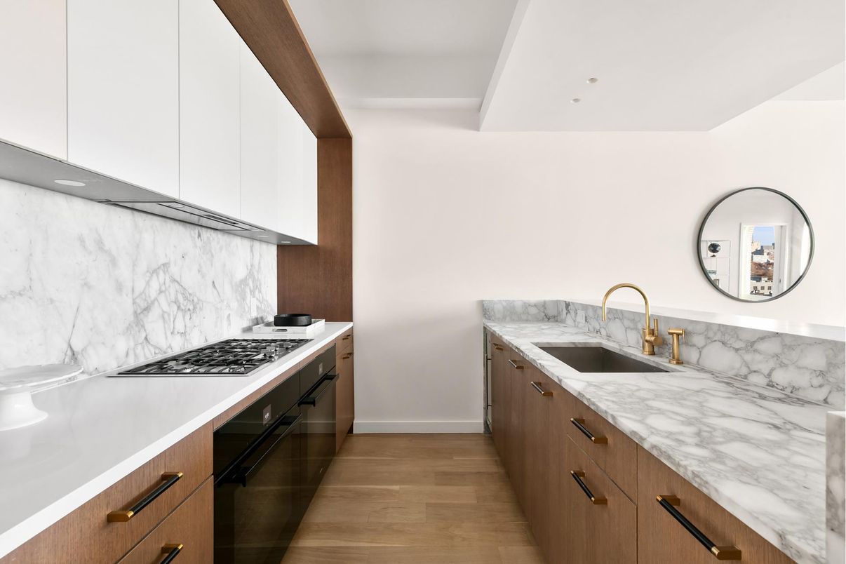 Interior, Kitchen, Marble Walls, Wood Texture Flooring