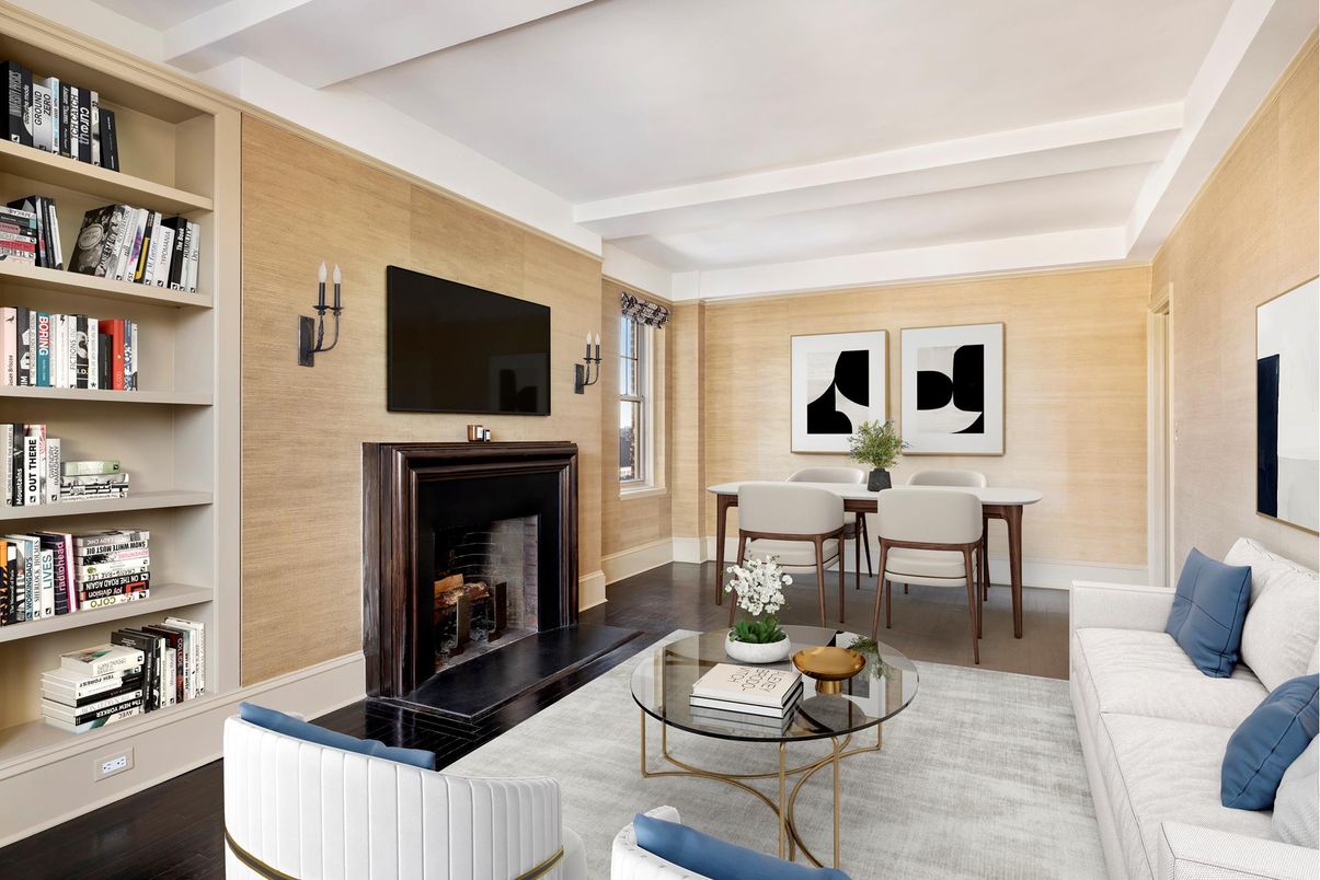 Dining room, Fireplace, Interior, Living room, Wood Texture Flooring