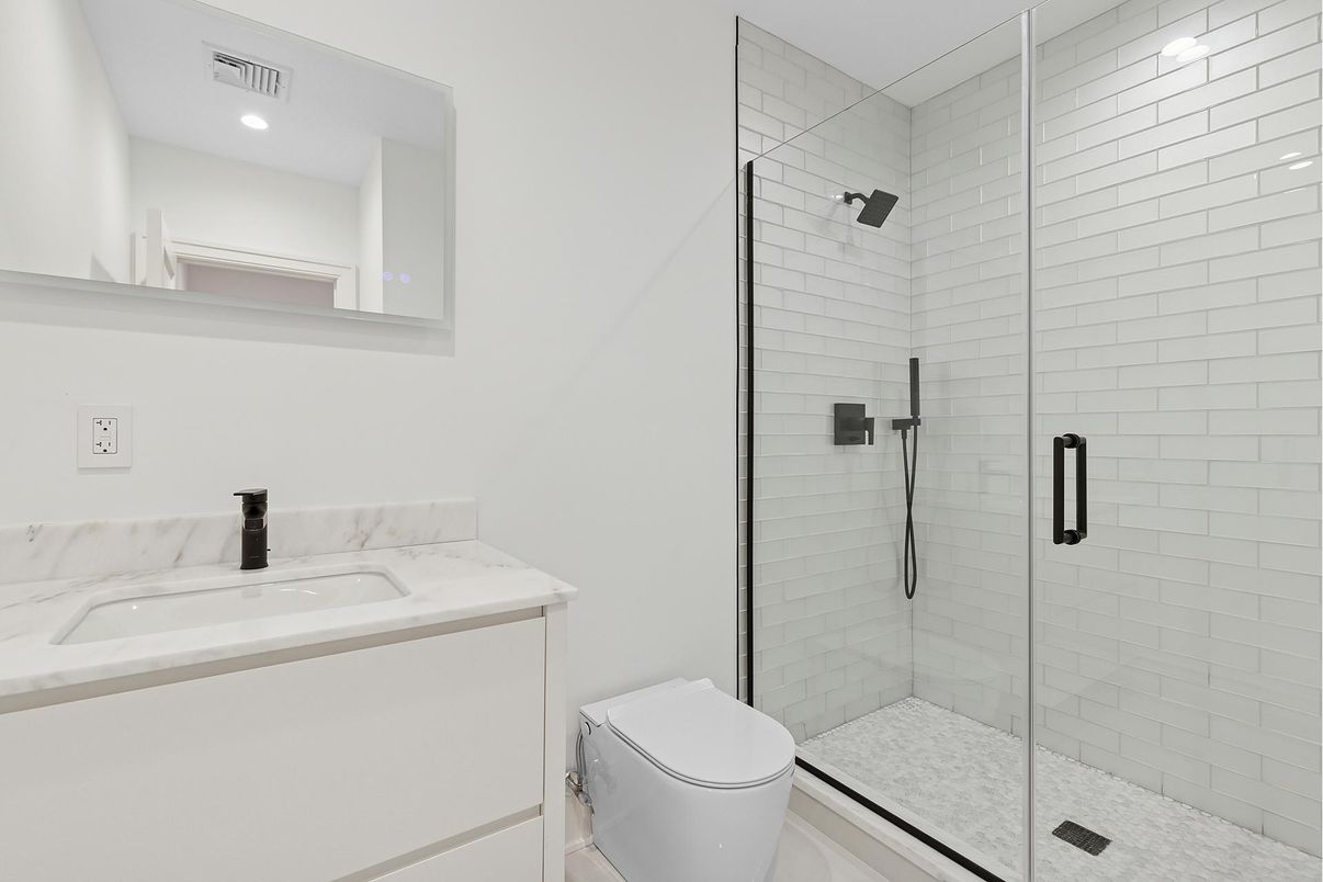 Bathroom, Glass Shower, Interior, Recessed Lighting