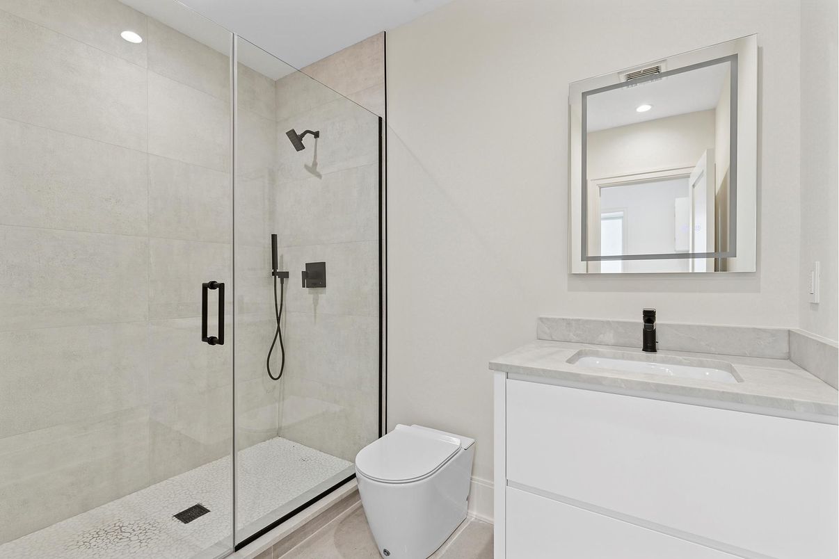 Bathroom, Glass Shower, Interior, Recessed Lighting