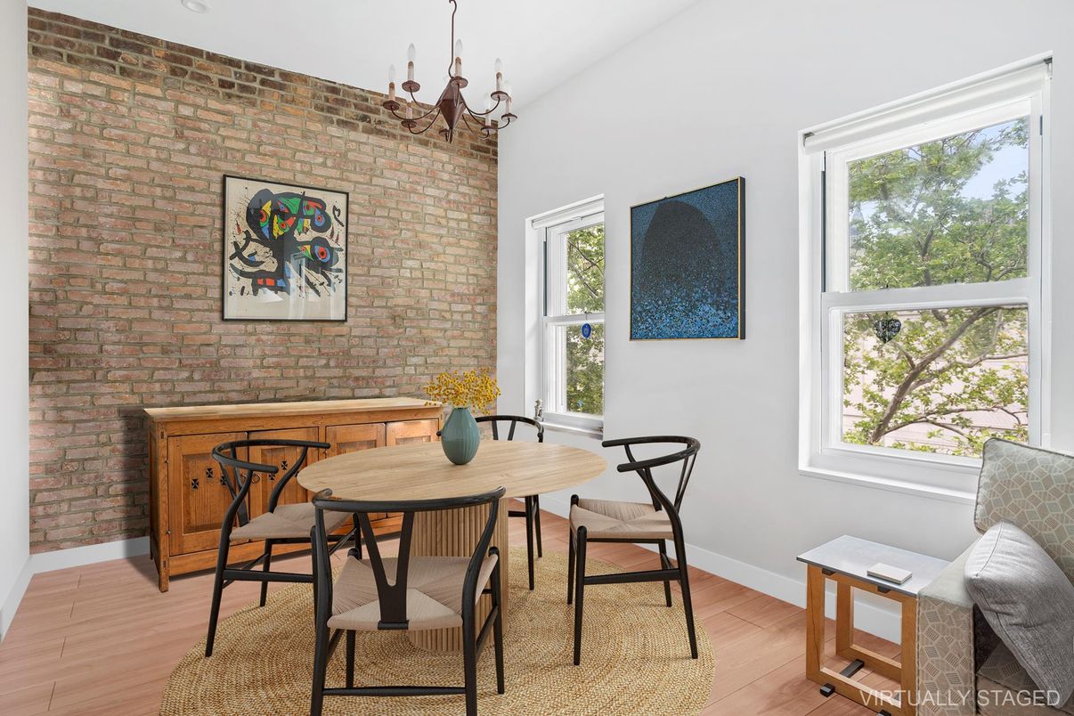 Chandelier, Dining room, Interior, Stone Walls, Wood Texture Flooring