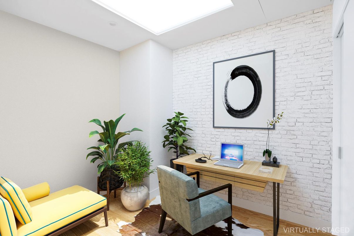 Home Office, Interior, Stone Walls, Wood Texture Flooring