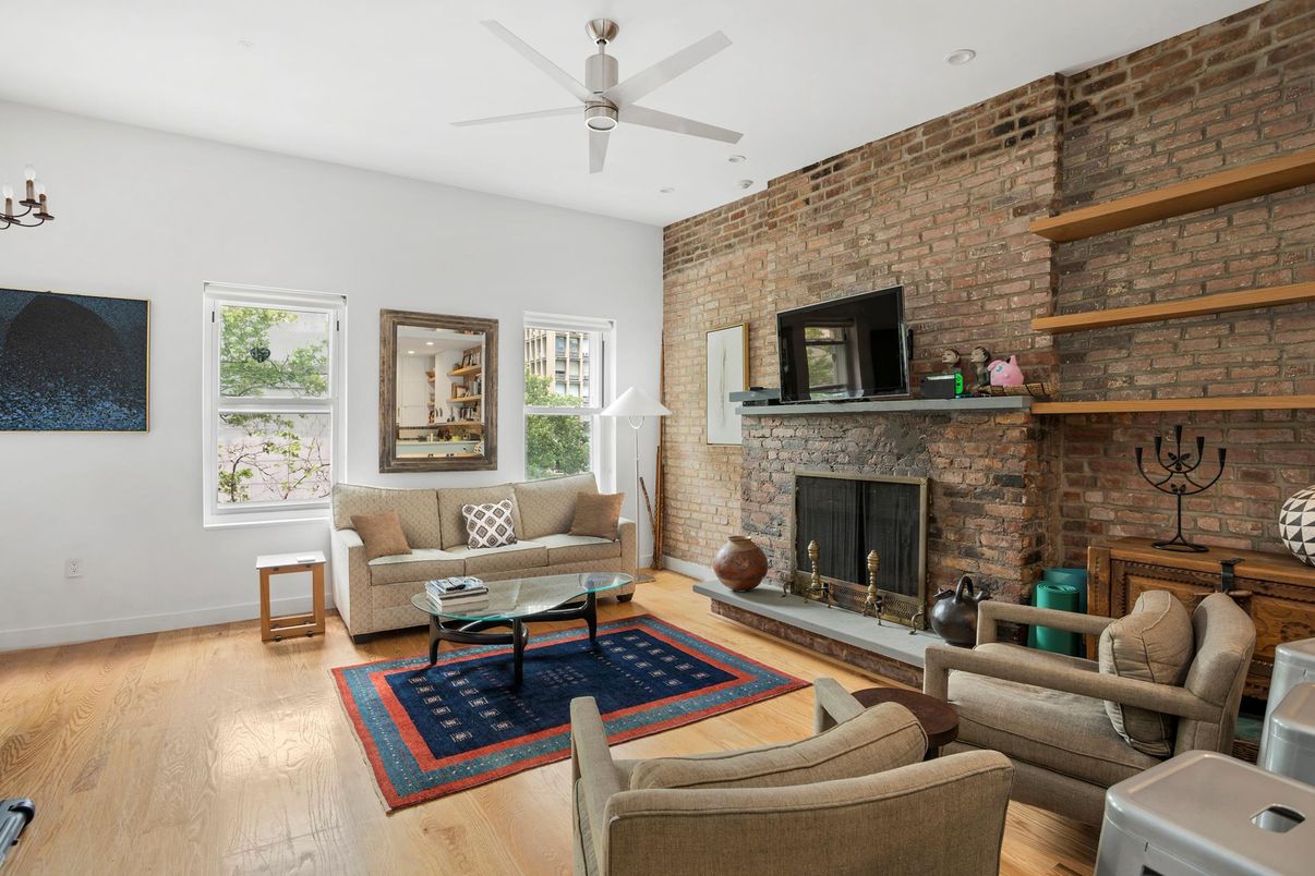 Fireplace, Interior, Living room, Stone Walls, Wood Texture Flooring