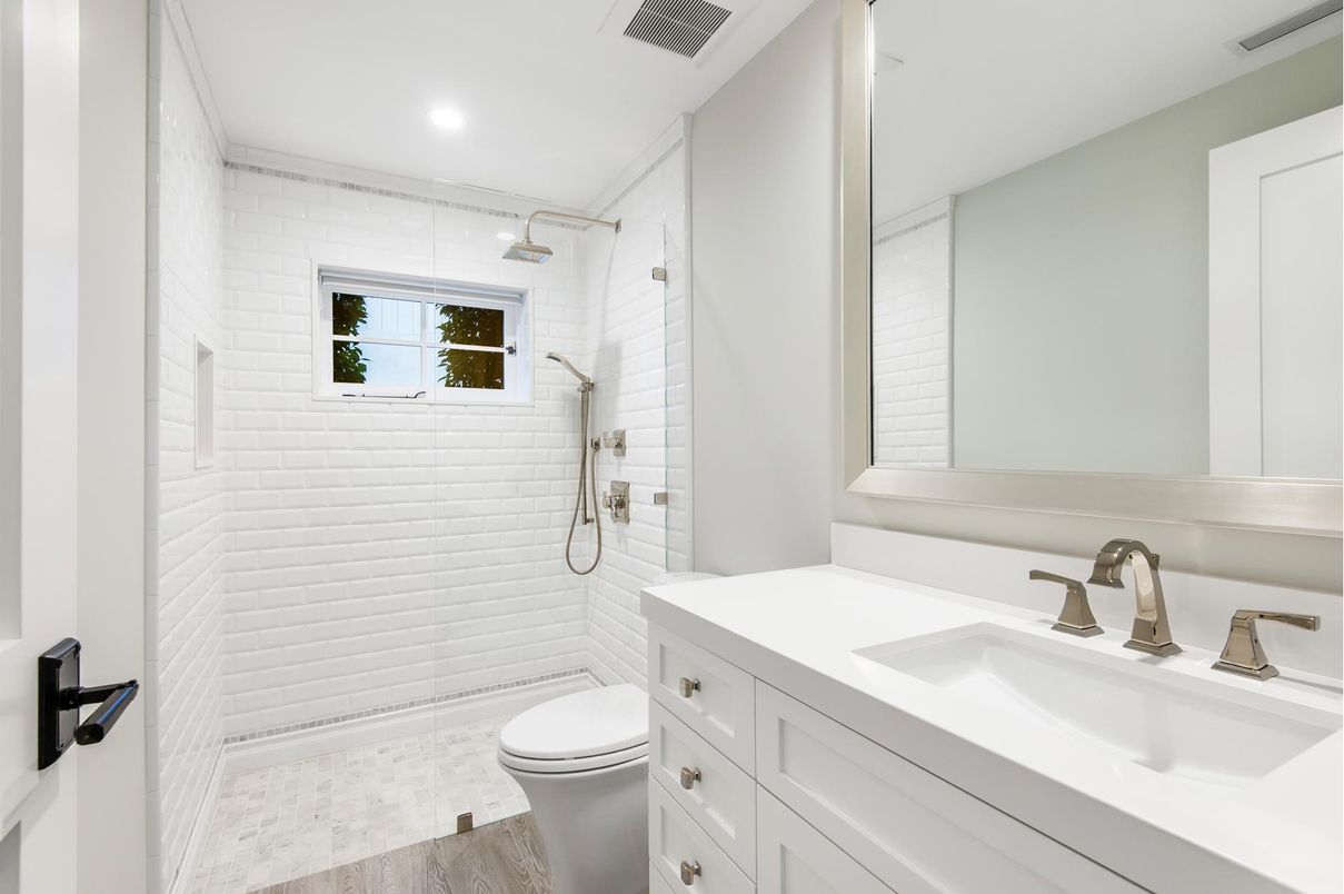 Bathroom, Interior, Recessed Lighting, Wood Texture Flooring