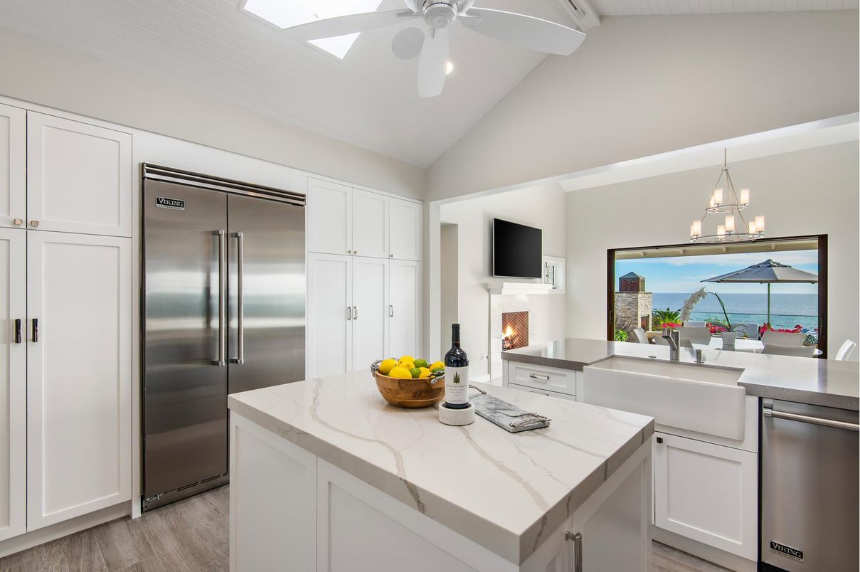 Interior, Kitchen, Pendant Lights, Stainless Steel Appliances, Water, Wood Texture Flooring