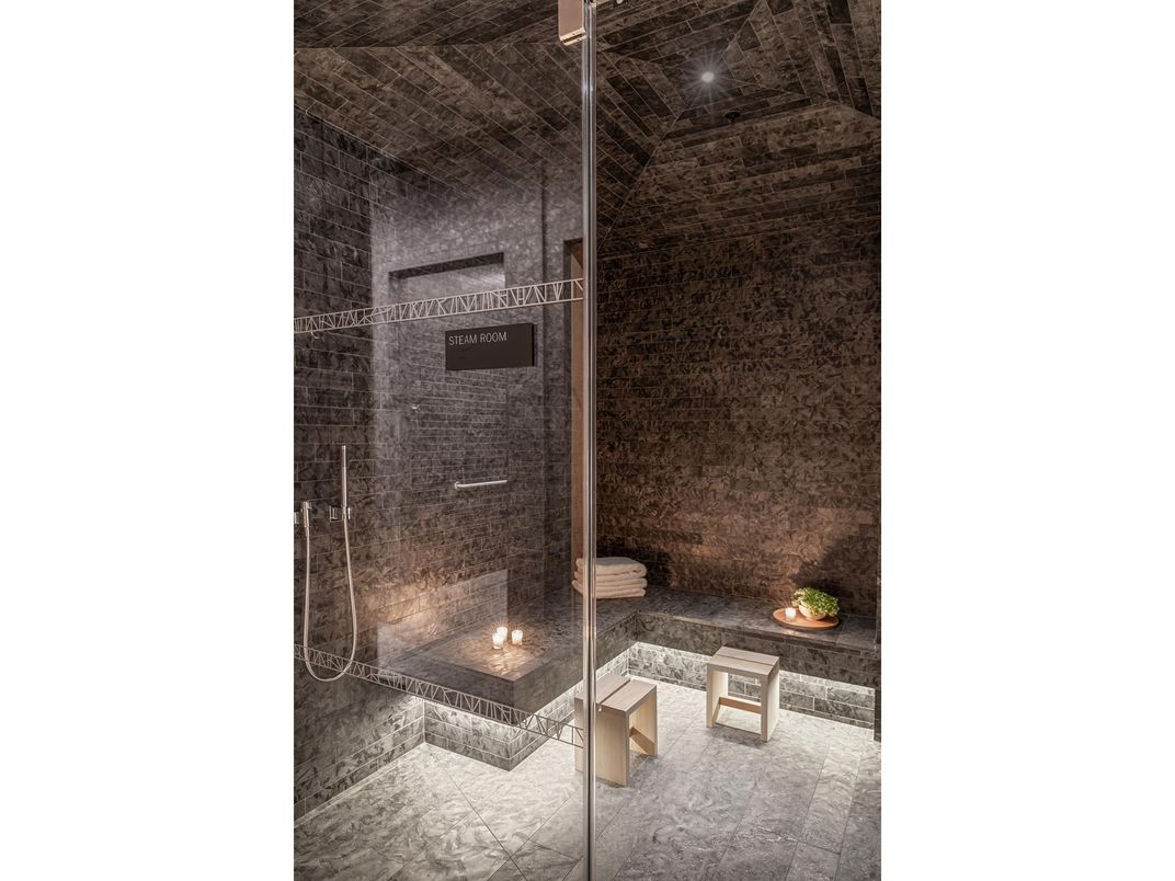 Bathroom, Fireplace, Glass Shower, Interior, Recessed Lighting