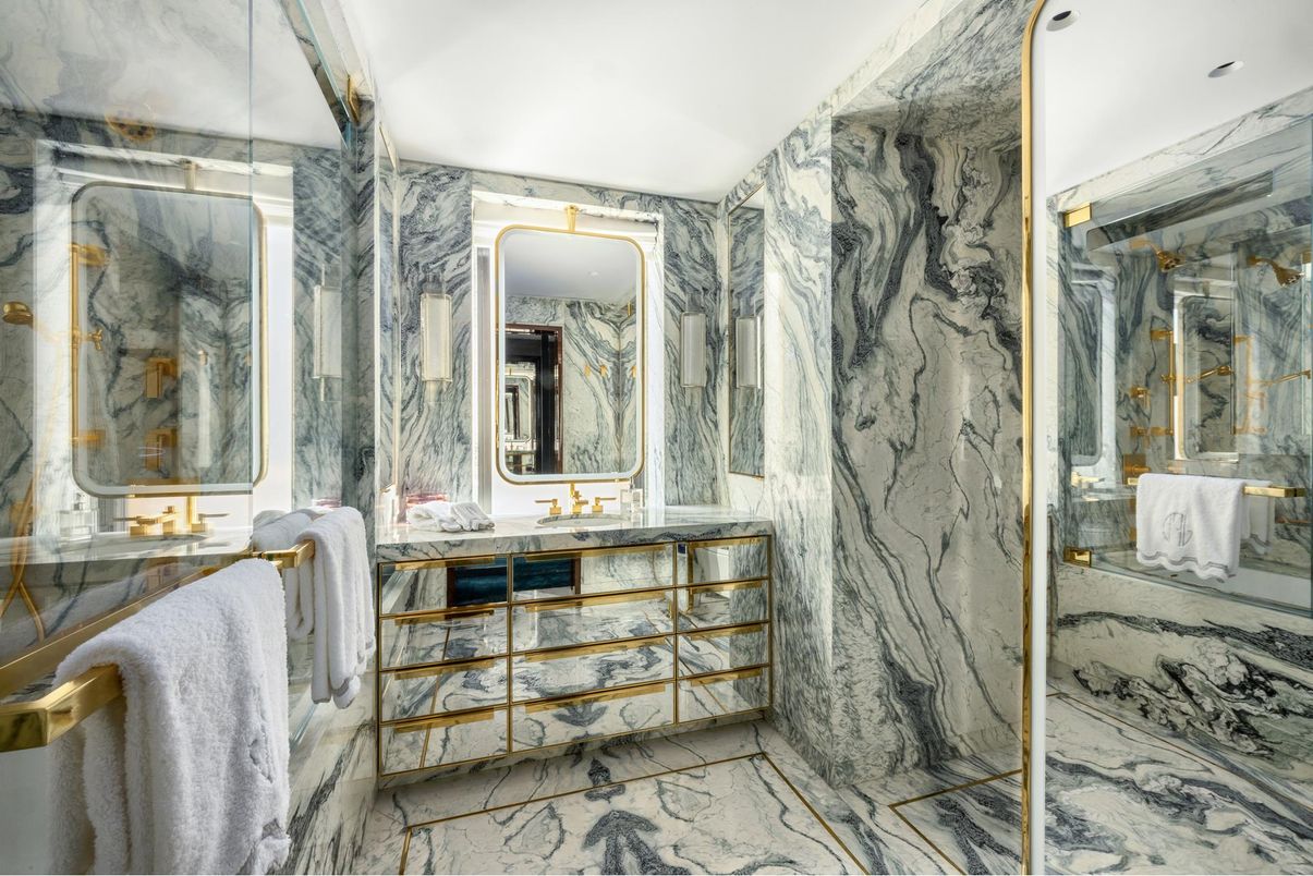 Bathroom, Interior, Marble, Marble Walls, Recessed Lighting