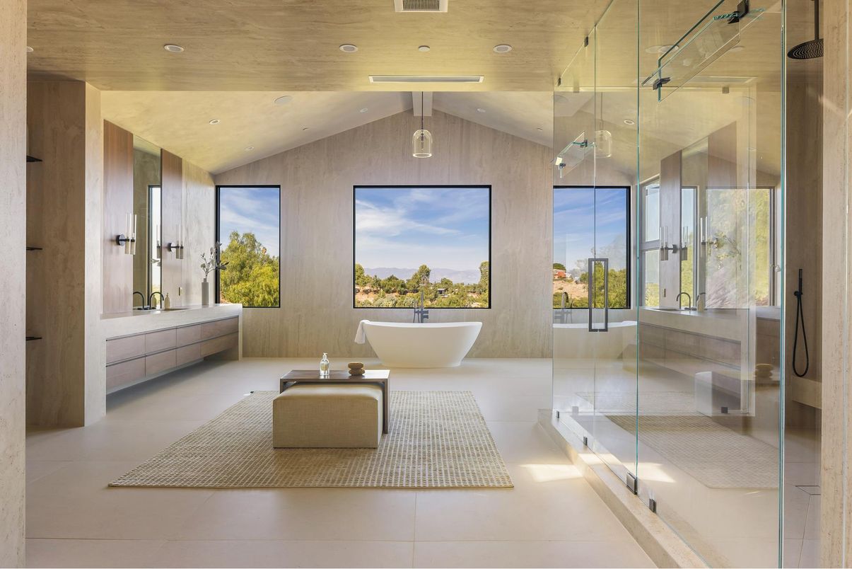 Bathroom, Dual Sink Vanities, Free Standing Baths, Glass Shower, Interior, Recessed Lighting