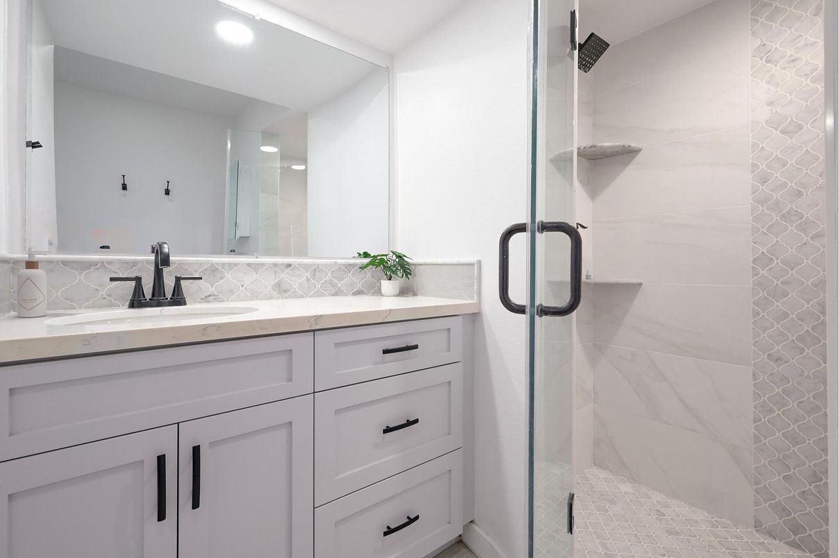 Bathroom, Glass Shower, Interior, Recessed Lighting