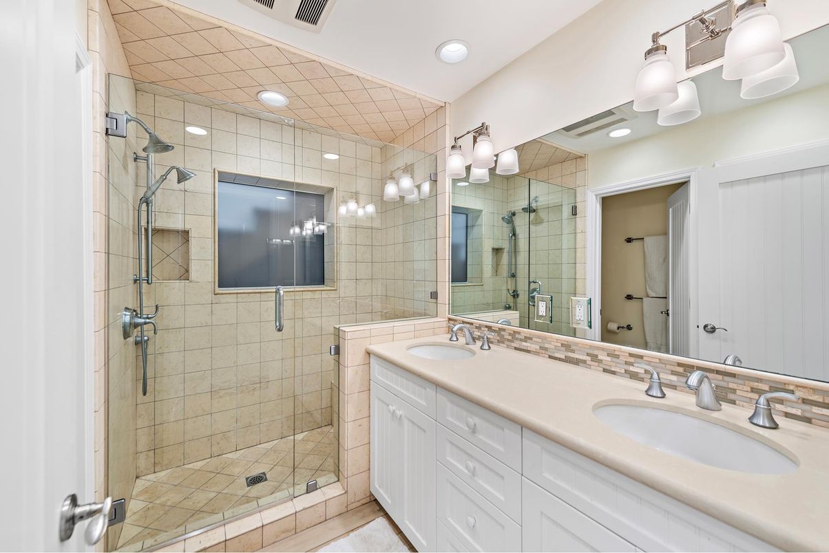 Bathroom, Dual Sink Vanities, Glass Shower, Interior, Recessed Lighting