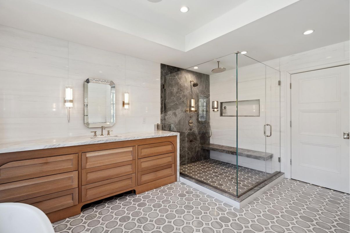 Bathroom, Dual Sink Vanities, Glass Shower, Interior, Recessed Lighting