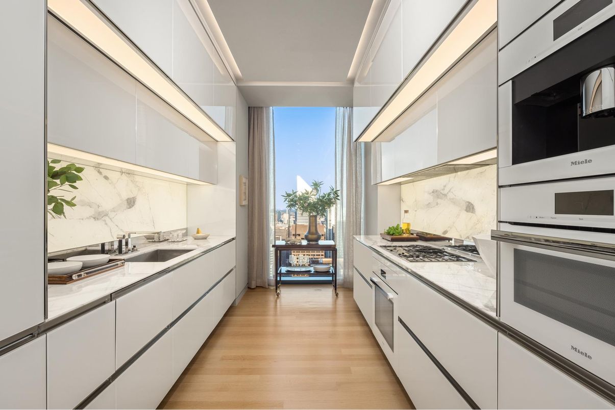 Interior, Kitchen, Marble Walls, Wood Texture Flooring
