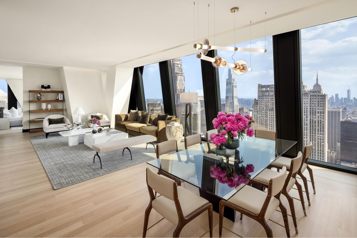 Dining room, Interior, Living room, Pendant Lights, Wood Texture Flooring
