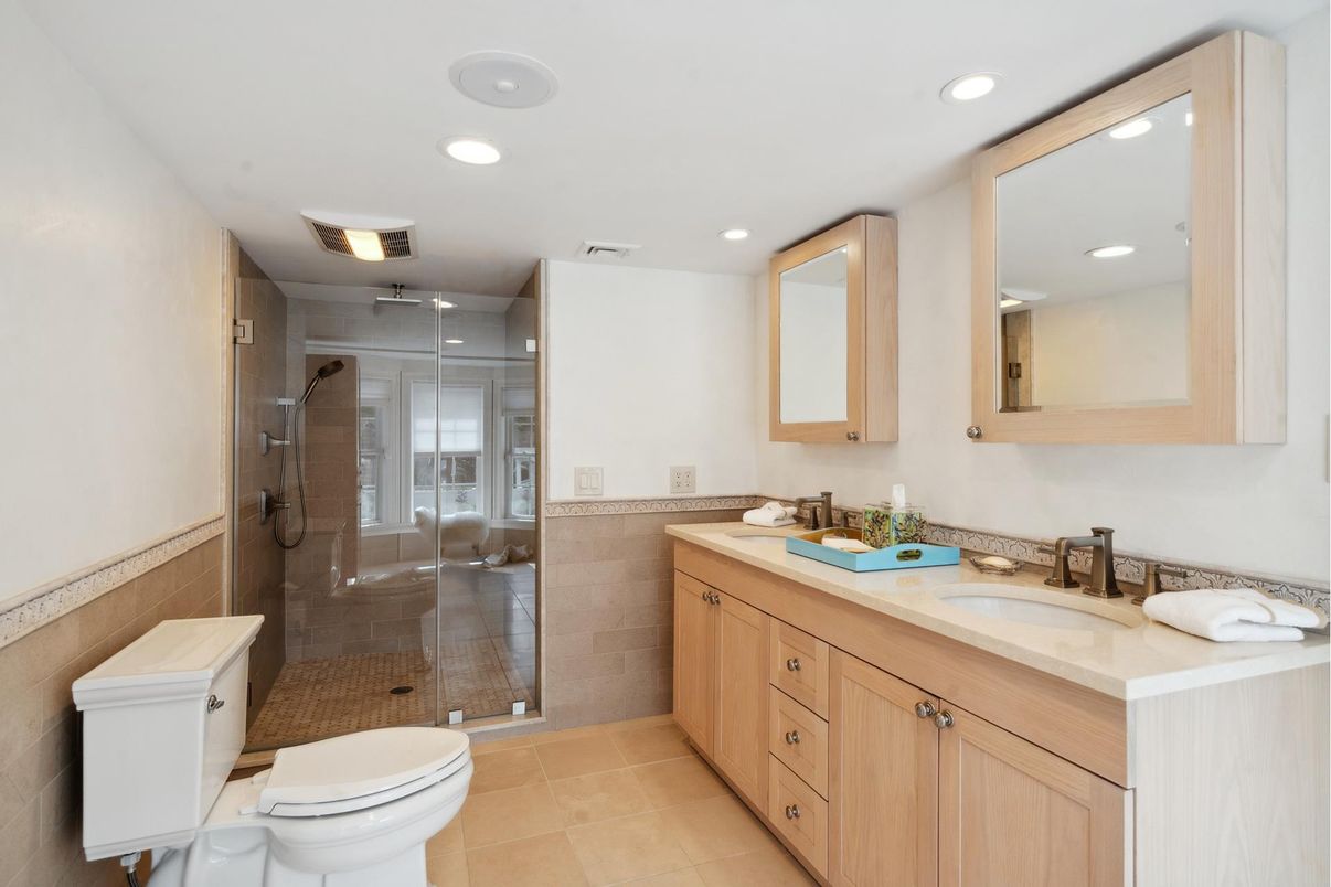 Bathroom, Dual Sink Vanities, Glass Shower, Interior, Recessed Lighting