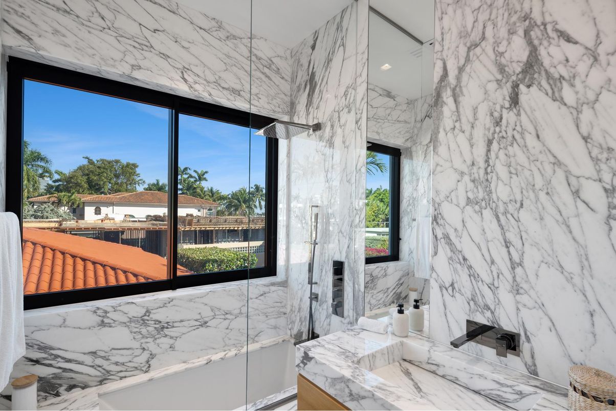 Bathroom, Glass Shower, Interior, Marble, Marble Walls