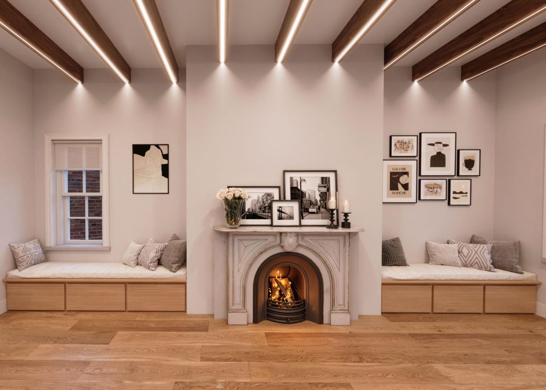 Fireplace, Interior, Wood Texture Flooring